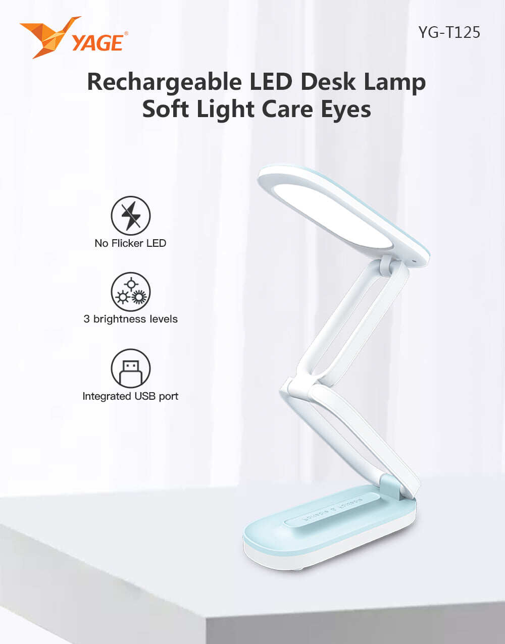 YAGE T109 Rechargeable USB Touch Table Lamp with Pen Holder