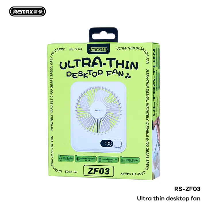 Remax RS-ZF03 Ultra Slim Rechargable Desktop Fan - White