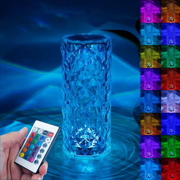 Crystal Rose Diamond Table Lamp with Remote Control RGB 16 Color
